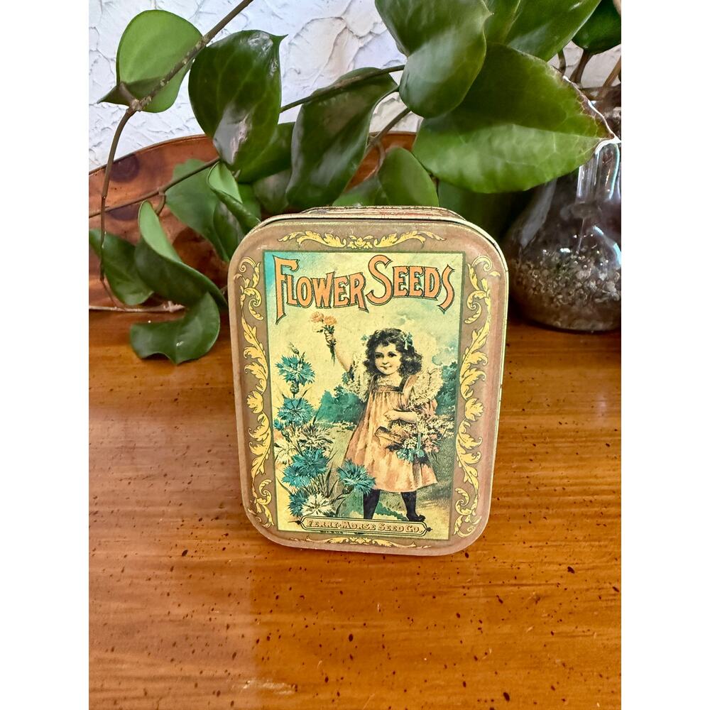 Vintage Ferry-Morse Flower Seeds Tin Box Cottagecore Floral Seed Storage